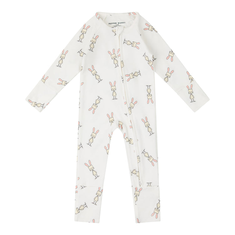 PEPPER BUNNY ZIPPER ONESIE IN SNOW WHITE OR BLUSH PINK