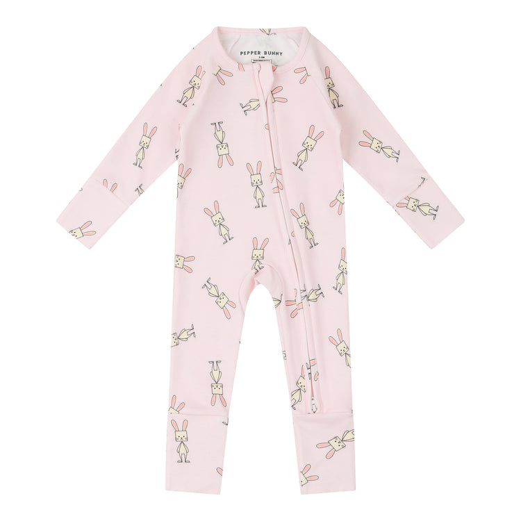 PEPPER BUNNY ZIPPER ONESIE IN SNOW WHITE OR BLUSH PINK